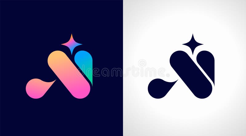 Logo AI Inteligență artificială pictogramă modernă gradient. Stea minimalistă colorată și pictograma A și i. Proiectare vectorială royalty free illustration