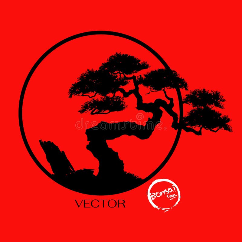 Logo av bonsaiträdet, kontur av bonsai Detaljerad bild, vektorillustration Dvärg- träd för design och website Mini- Tree vektor illustrationer