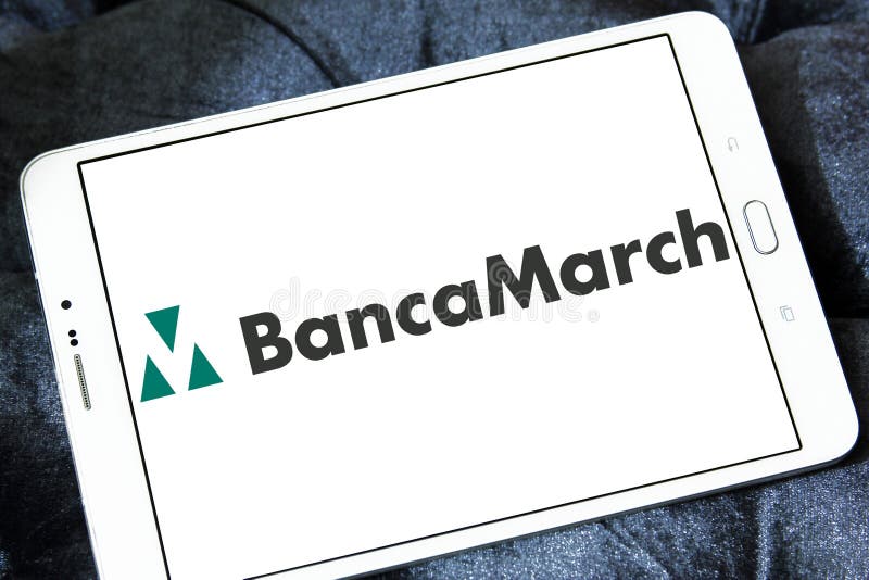 Banca March Logo on a Bank Branch Office in Madrid, Spain Editorial