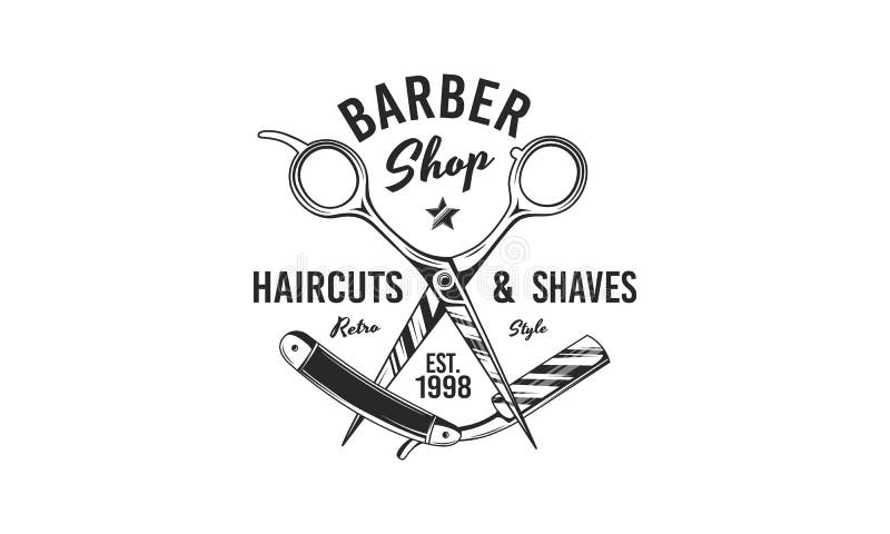 condoom Jong artikel Logo Barbershop Schaar En Barber-scheerapparaat Logo Sjabloon Voor Barber  Shop, Kapsalon, Typografie Vintage-ontwerp V Vector Illustratie -  Illustration of ontwerp, barberwinkel: 158753455