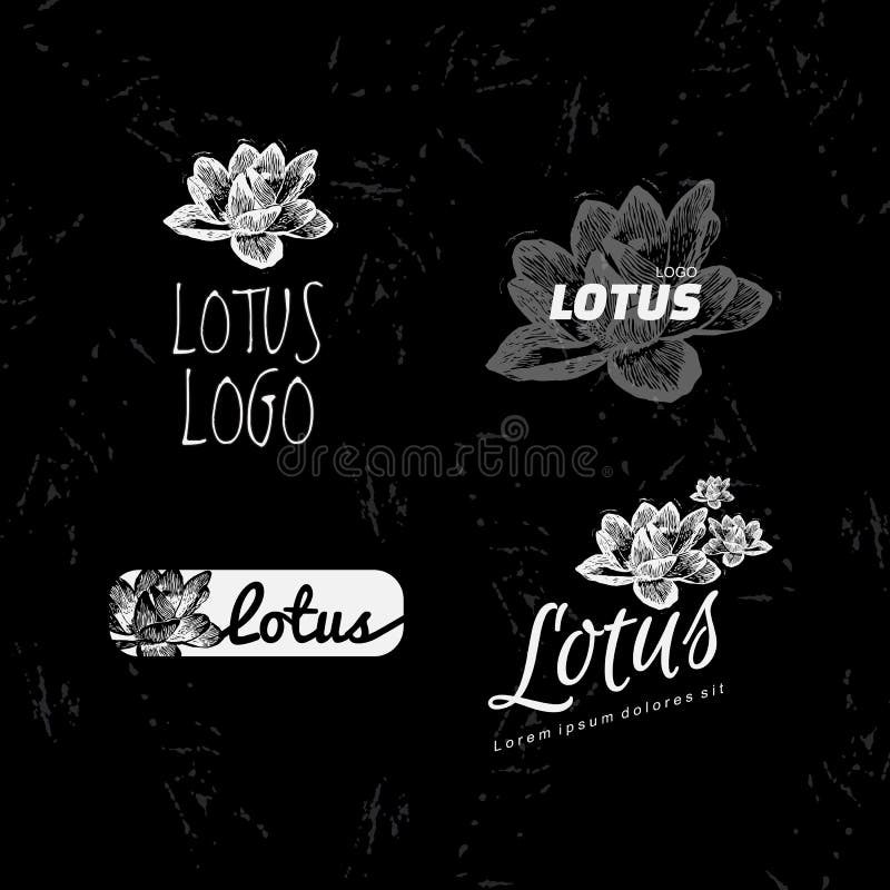 Logo bianco di vettore fissato con il fiore di Lotus illustrazione di stock Logo bianco di vettore fissato con il fiore di Lotus illustrazione di stock