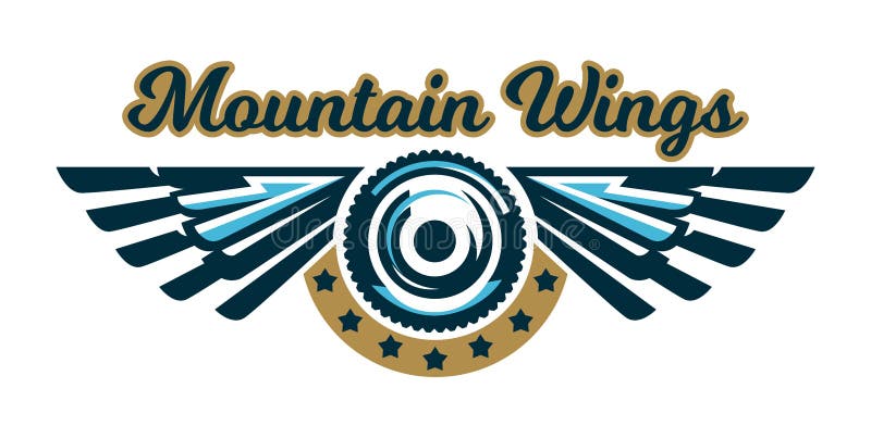 The logo of a bicycle wheel and wings. Mount, eagle, feathers, angel. Vector illustration. Flat style. Angel rider vectors