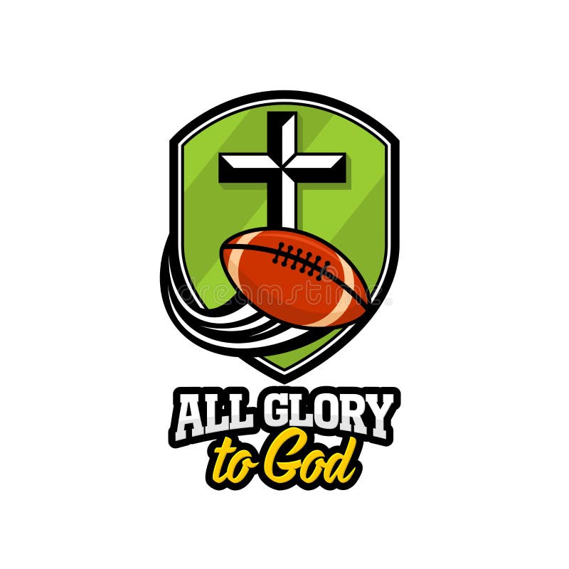 Logo chrétien sportif Le bouclier d'or, la croix de Jésus et la boule de rugby de vol Emblème pour la concurrence, ministère illustration libre de droits Logo chrétien sportif Le bouclier d'or, la croix de Jésus et la boule de rugby de vol Emblème pour la concurrence, ministère illustration libre de droits