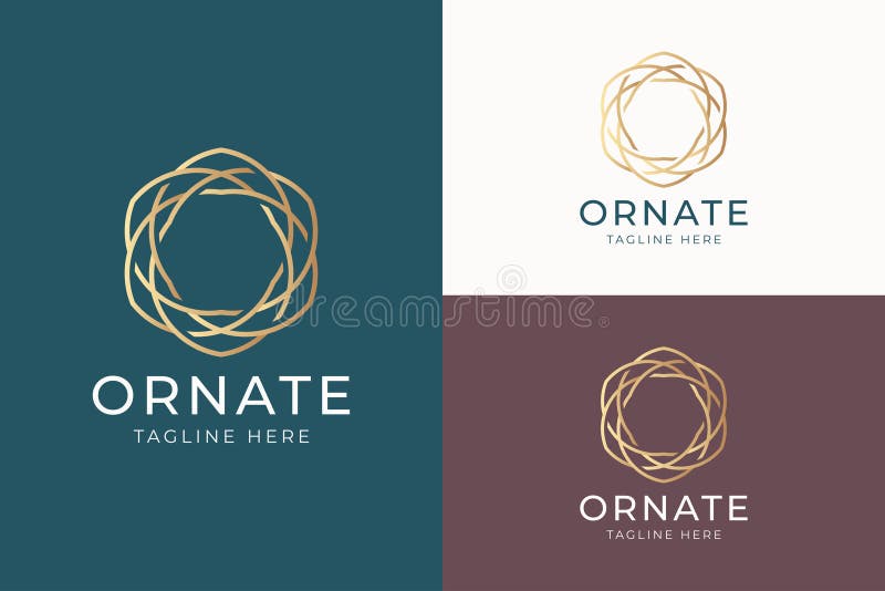 Logo circulaire élégant et complexe en or reflétant le luxe illustration libre de droits