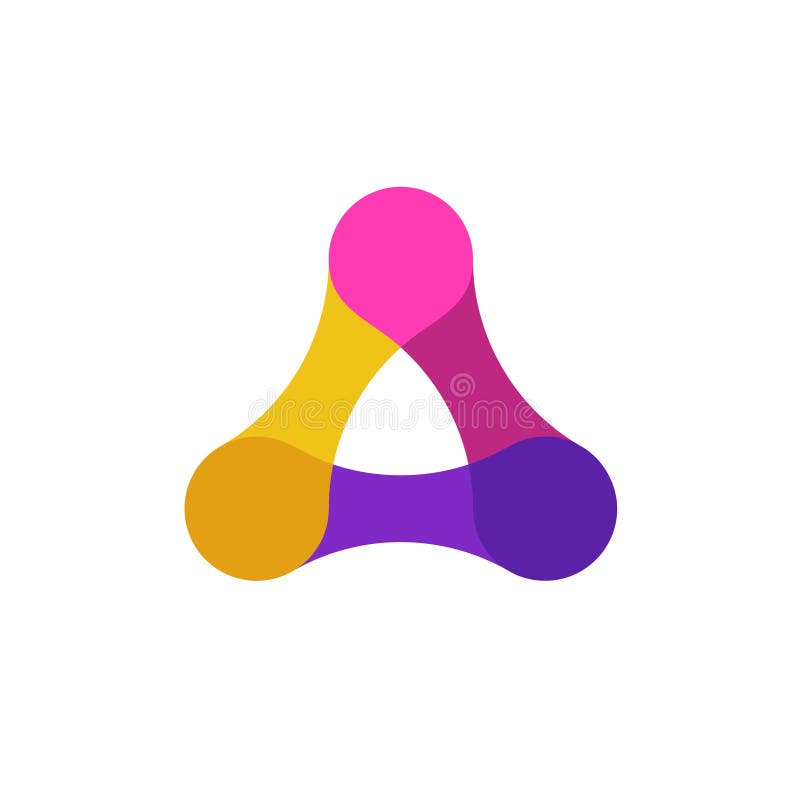 Triangle tech colorful logo. Overlay color rounded parts linked together symbol. Sciense modern sign. Triangle tech colorful logo. Overlay color rounded parts linked together symbol. Sciense modern sign.