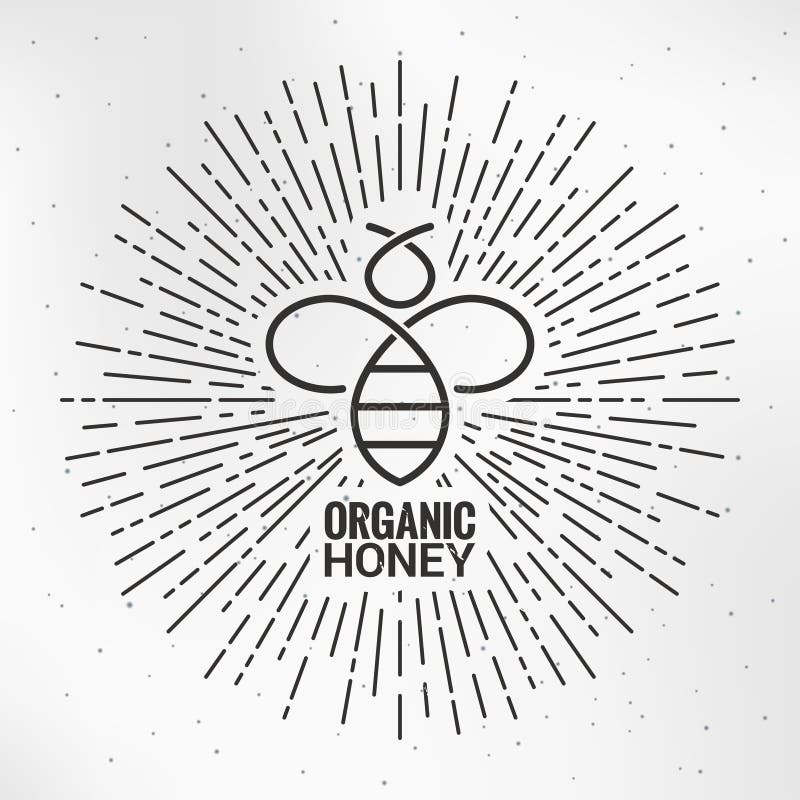 Logo d'abeille avec le fond de papier de rayon de soleil illustration libre de droits Logo d'abeille avec le fond de papier de rayon de soleil illustration libre de droits