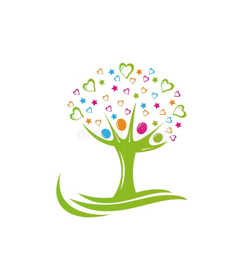 Logo d'étoiles et de coeurs de personnes d'arbre illustration de vecteur Logo d'étoiles et de coeurs de personnes d'arbre illustration de vecteur