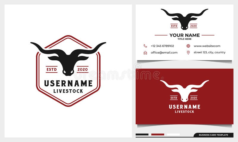 Livestock logo design with head of bull cattle and business card template. Livestock logo design with head of bull cattle and business card template