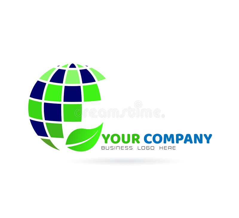 Logo de globe avec la feuille, élément d'icône sur le fond blanc illustration de vecteur Logo de globe avec la feuille, élément d'icône sur le fond blanc illustration de vecteur