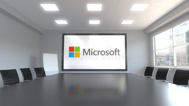 Logo de Microsoft sur l'écran dans un lieu de réunion Rendu 3D éditorial illustration de vecteur Logo de Microsoft sur l'écran dans un lieu de réunion Rendu 3D éditorial illustration de vecteur