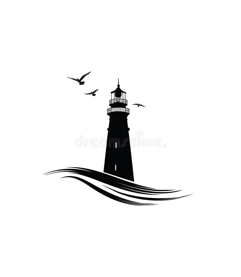Logo de phare Icône nautique avec le phare avec des ressacs illustration libre de droits Logo de phare Icône nautique avec le phare avec des ressacs illustration libre de droits
