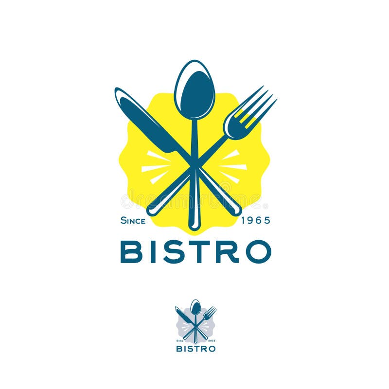 Logo de restaurant de Bistros Emblème de casse-croûte Une fourchette, une cuillère et un couteau dans un insigne jaune illustration de vecteur Logo de restaurant de Bistros Emblème de casse-croûte Une fourchette, une cuillère et un couteau dans un insigne jaune illustration de vecteur