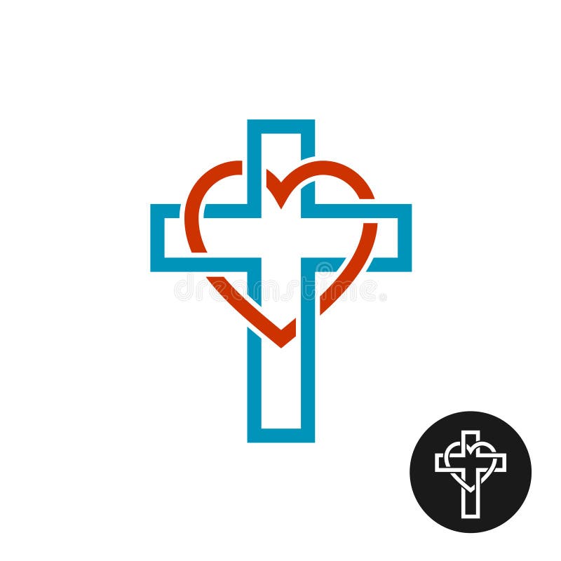 Logo de thème de religion d'amour de coeur et de croix