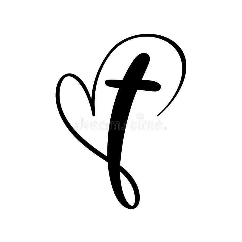 Logo de Vector Christian Coeur avec croix sur fond blanc Symbole calligraphique à main tirée Minimaliste