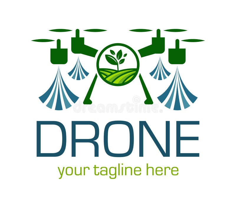 Logo dei droni per l'agricoltura. futuro dell'agricoltura e del concetto agricolo. irrigazione in elicottero
