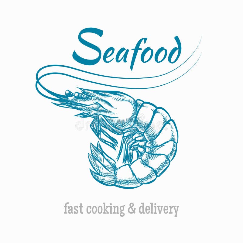 Logo dei frutti di mare del gamberetto di schizzo di vettore illustrazione vettoriale Logo dei frutti di mare del gamberetto di schizzo di vettore illustrazione vettoriale