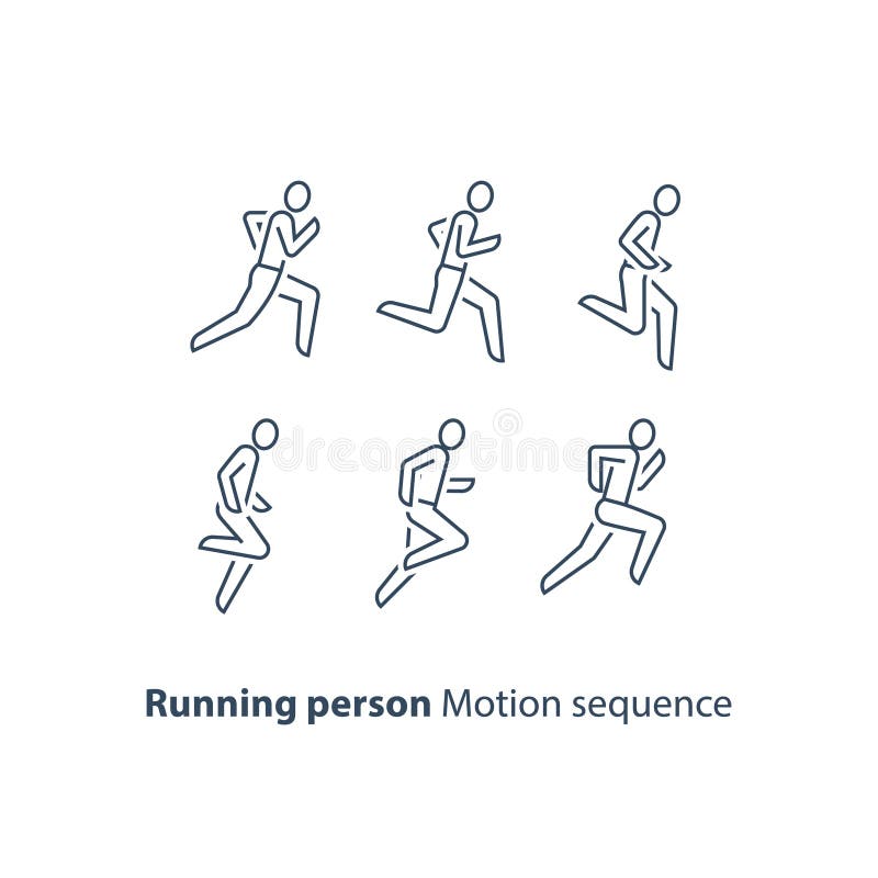 Logo del corridore, linea corrente icona della persona, insieme di sequenza di moto, maratona e concetto di triathlon royalty illustrazione gratis Logo del corridore, linea corrente icona della persona, insieme di sequenza di moto, maratona e concetto di triathlon royalty illustrazione gratis