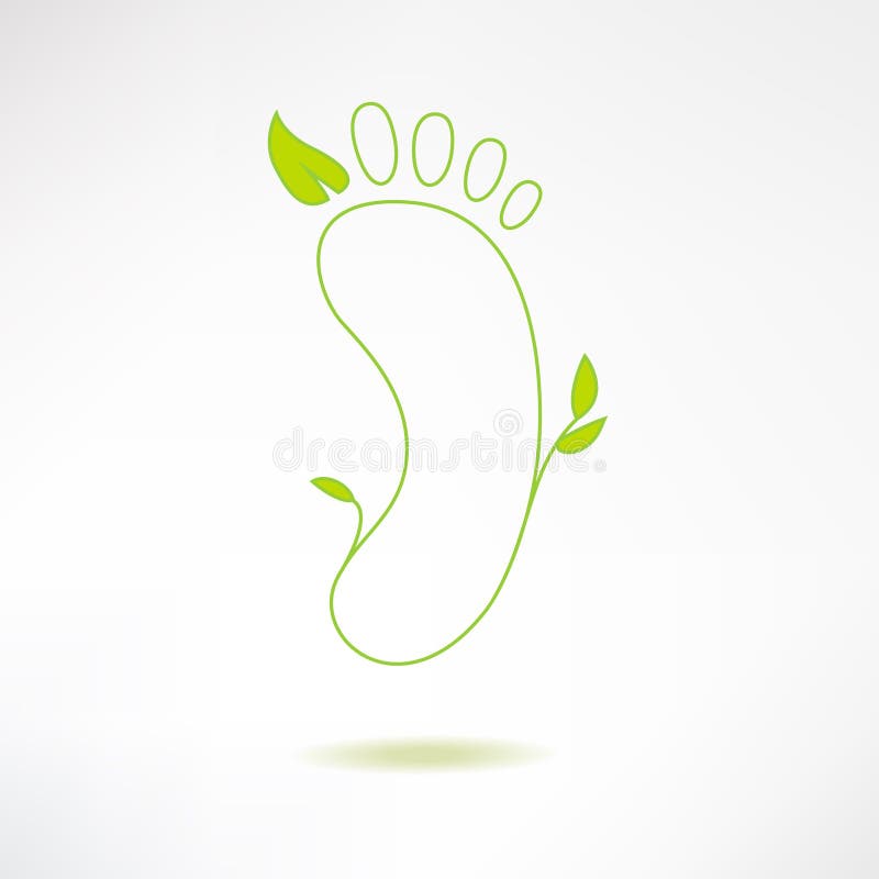 Foot logo with green leaf. Ecology and massage concept. Footprint icon isolated on stylish background. Vector Illustration. Foot logo with green leaf. Ecology and massage concept. Footprint icon isolated on stylish background. Vector Illustration