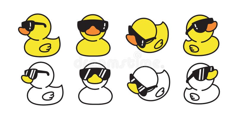 Logo dell’icona del vettore dell’anatra gomma occhiali da sole disegno di caratteri illustrazione dell’avifauna dell’allevamento