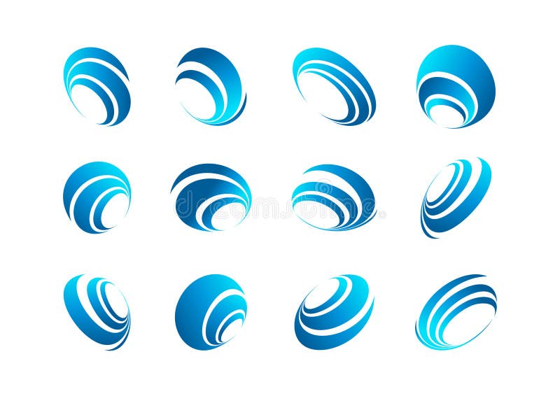 Logo della sfera, icona della terra, simbolo del vento, globo del collegamento, pianeta di rotazione, progettazione di vettore di