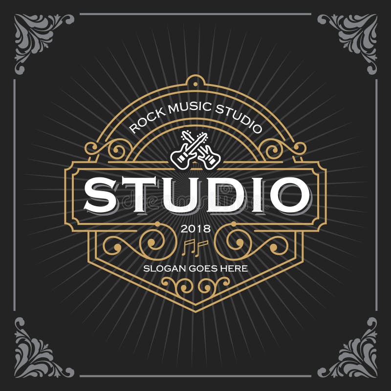 Logo dello studio di musica Progettazione di lusso d'annata del modello dell'insegna per l'etichetta, frame, etichette del prodot