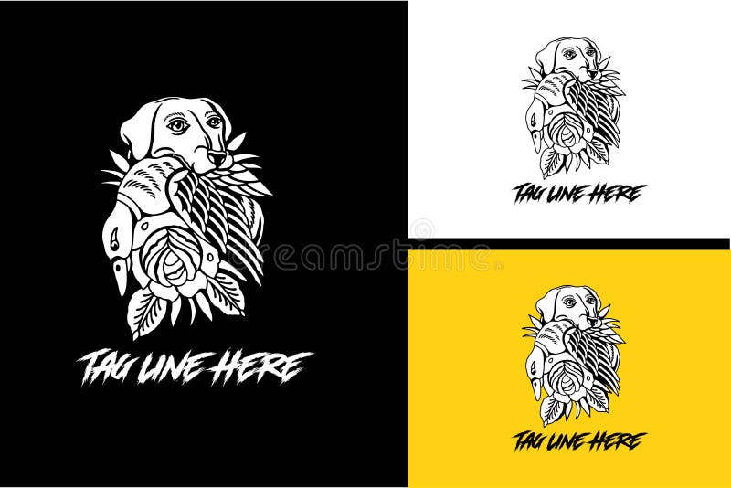 Logo design of dog eating duck black and white vector illustration royalty free illustration