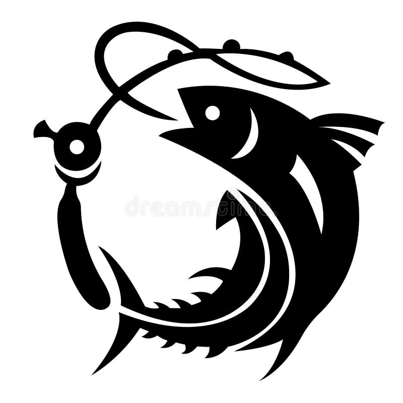 Logo for Design a Fish with a Fishing Rod on a Hook. Contour, Silhouette of  a Fish with a Fishing Rod Drawn in Black Stock Illustration - Illustration  of element, abstract: 163703765