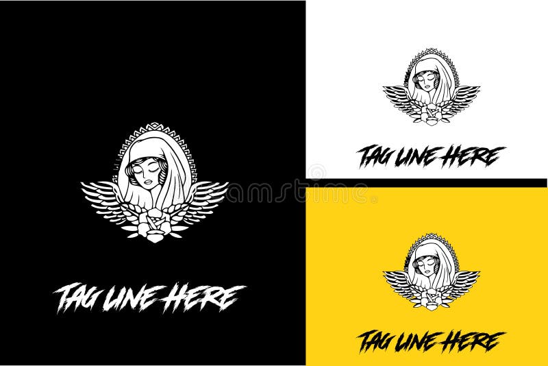 Logo Design of Head Beauty Women and Flower Vector Black and White