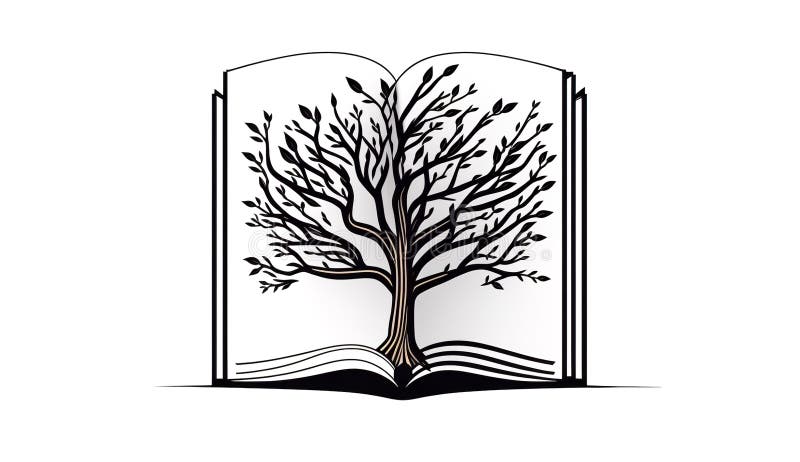 Logo Design with Tree and Book, Generative AI. Stock Illustration ...