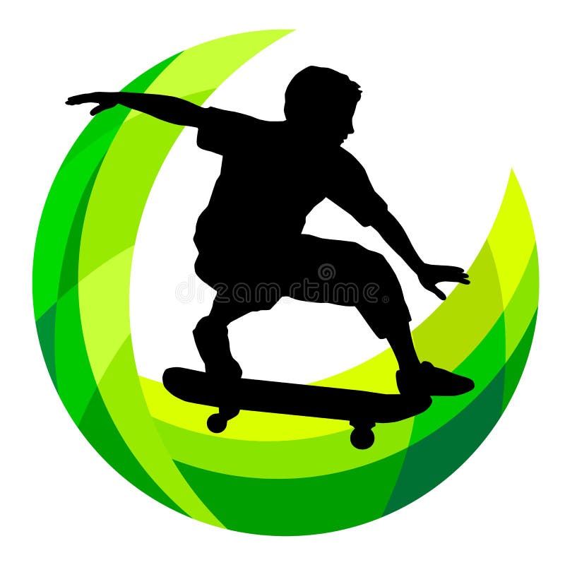 Logo deskorolki w jakości wektorowej. Projekt logo deskorolki z zielonymi elementami graficznymi w jakości wektorowej.