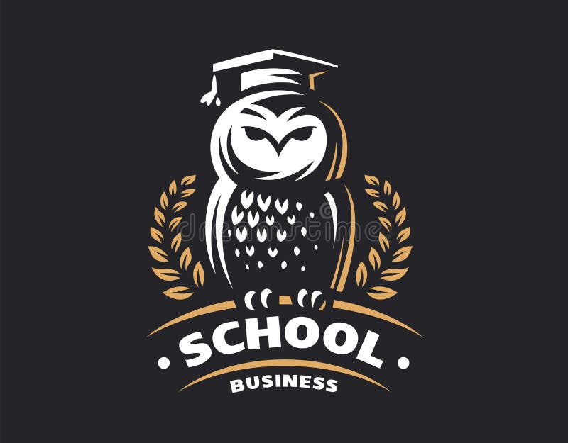 Logo di istruzione del gufo - illustrazione di vettore Disegno dell'emblema illustrazione di stock