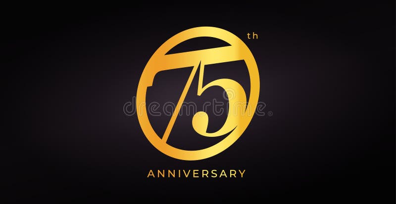 Logo Di Lusso 75esimo Anniversario Con Numero D'Oro In Stile Moderno Elegante Sullo Sfondo Oscuro Per Le Celebrazioni illustrazione di stock