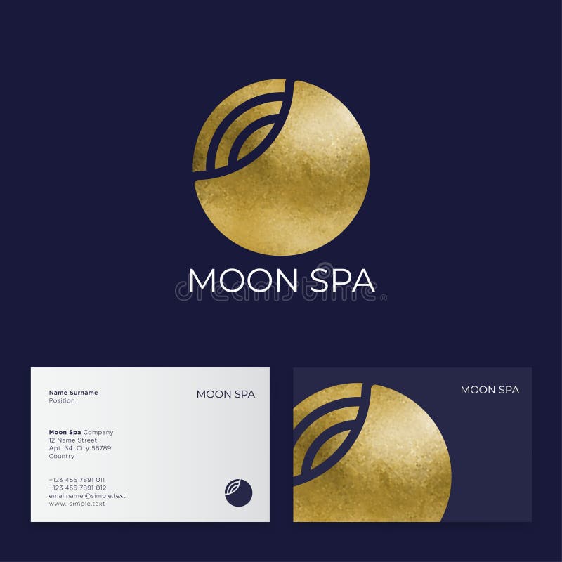 Logo di Moon Spa. emblemi spa dell'hotel. Luna d'oro e strisce.
