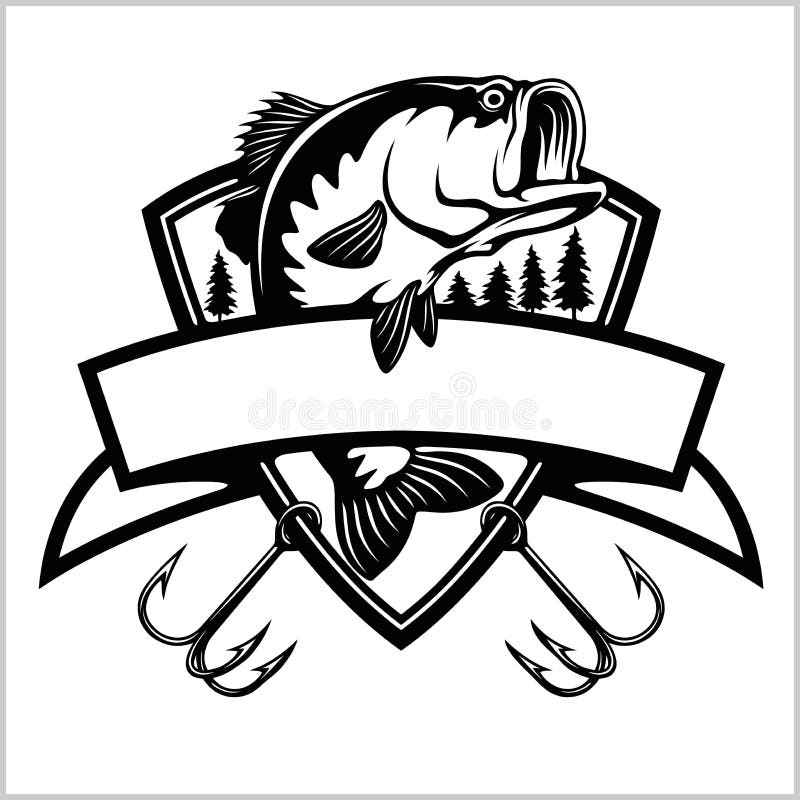Logo di pesca Pesce basso con l'emblema del club del modello Pesca dell'illustrazione di vettore di tema