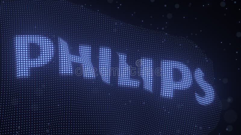 Logo di philips su un'altalena digitale di flag editoriale 3d rendering. Logo su flag digitale 3d