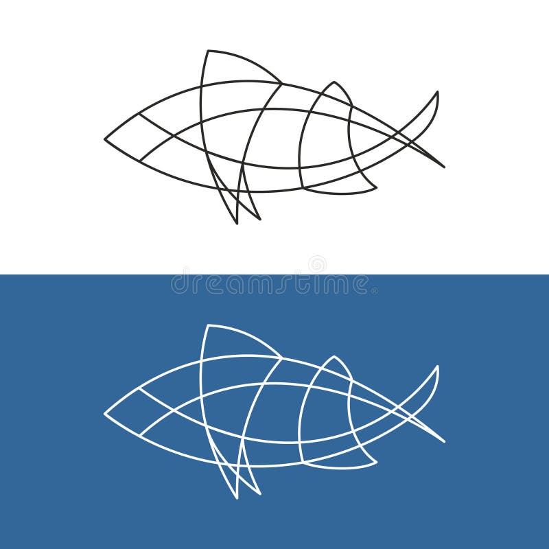 Logo di una linea di pesce astratta Siluetta di pesce semplice ed elegante con contorni incrociati illustrazione vettoriale