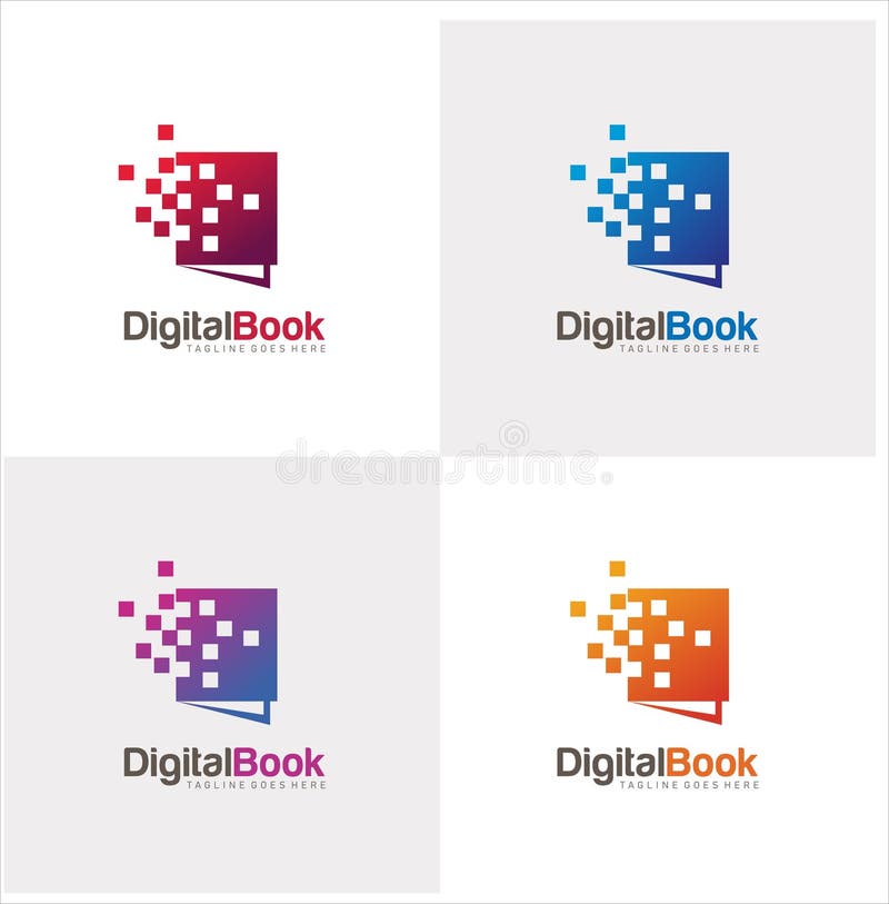 Logo digitale di tecnologia del libro. Modello moderno di progettazione del logo del libro. Logo del libro di tecnologia. Logo a illustrazione di stock