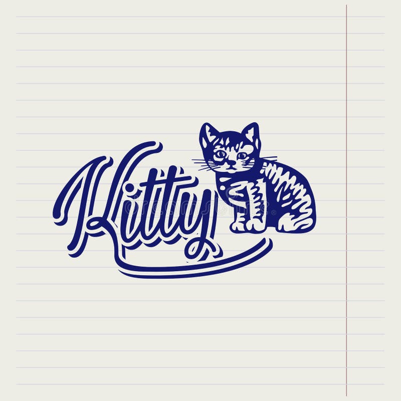 Logo disegnato a mano di vettore con un gattino illustrazione di stock Logo disegnato a mano di vettore con un gattino illustrazione di stock