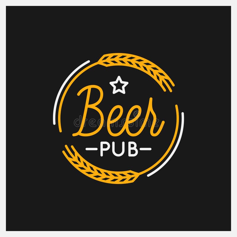 Beer pub logo. Round linear logo of beer on black background 8 eps. Beer pub logo. Round linear logo of beer on black background 8 eps