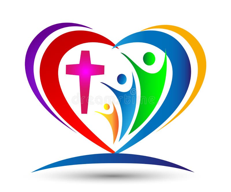 Logo a forma di del cuore del sindacato di amore della chiesa della famiglia illustrazione di stock