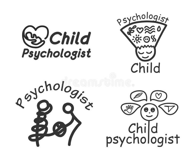 Logo. für ein Familienkind oder einen on-line-Psychologen. verschiedene Rechtschreibungen. in Schwarzweiß. stock abbildung
