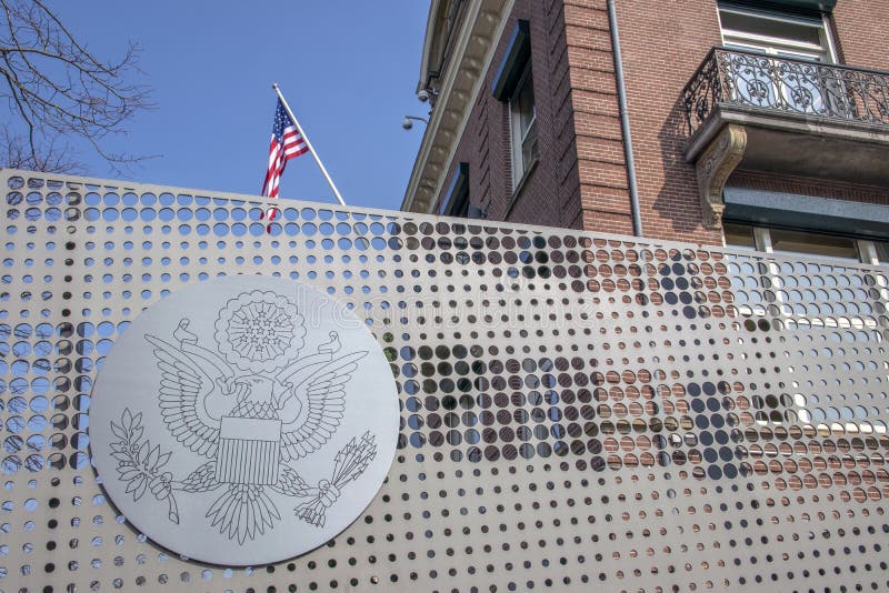 Logo on the Gate at the American Embassy at Amsterdam the Netherlands