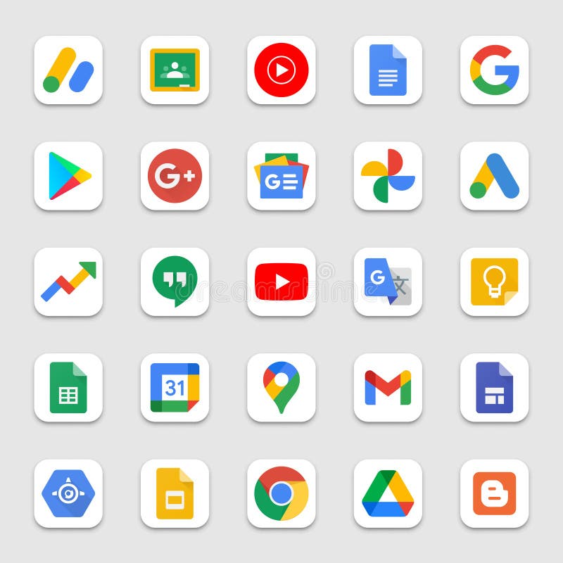 Logos des produits et programmes Google sur fond blanc illustration libre de droits