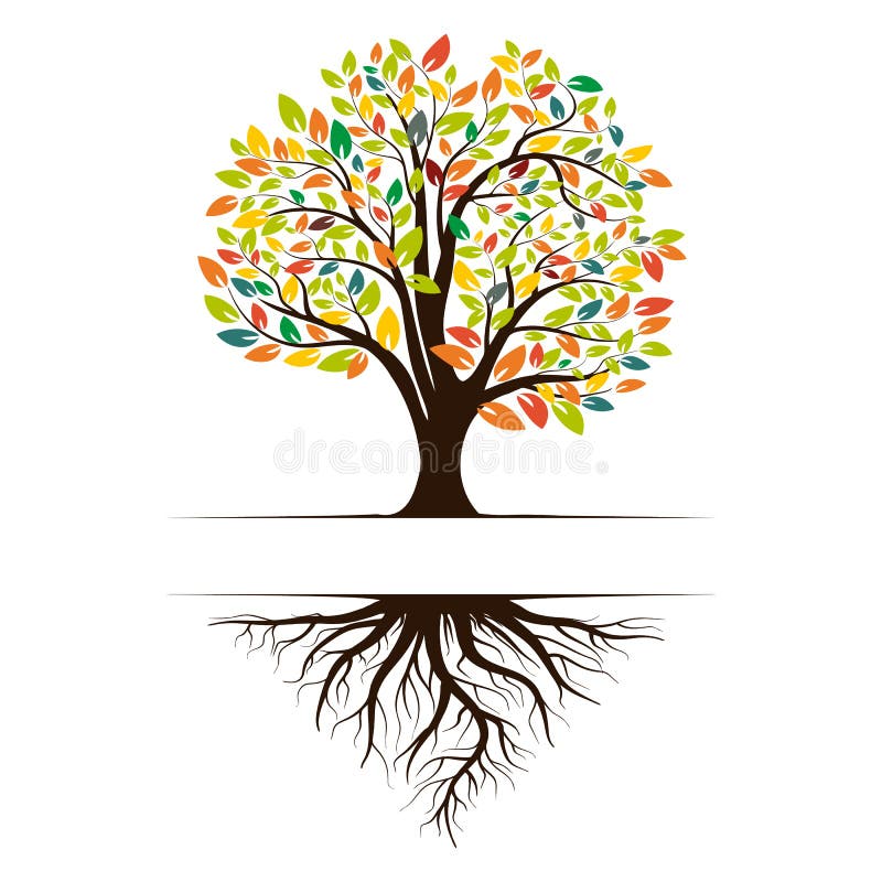 Logo of a green tree with roots and leaves. Vector illustration icon isolated on white background vector illustration