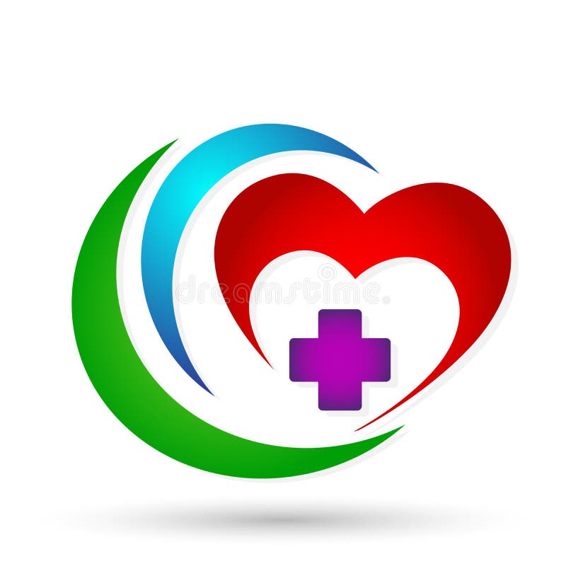 Logo humain de famille saine heureuse de croix de clinique médicale de coeur sur le fond blanc
