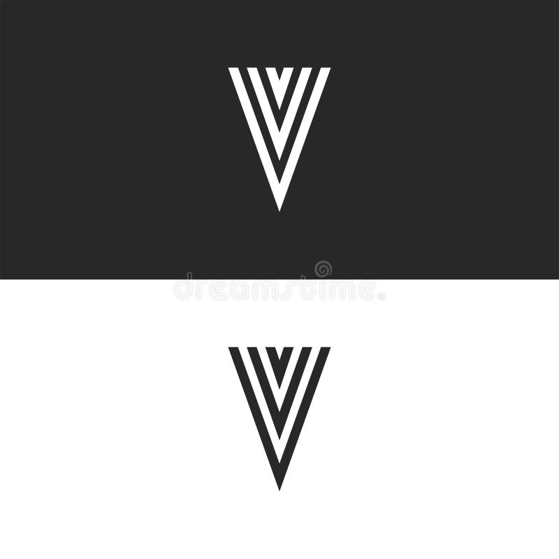 Logo initial de la lettre V monogramme de conception linéaire en noir et blanc pour l'emblème d'identité de la carte de visite