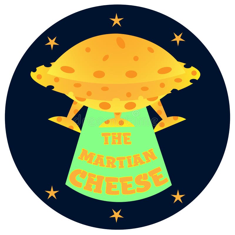 Logo Martian cheese in the form of UFO from cheese in a dark circle vector illustration