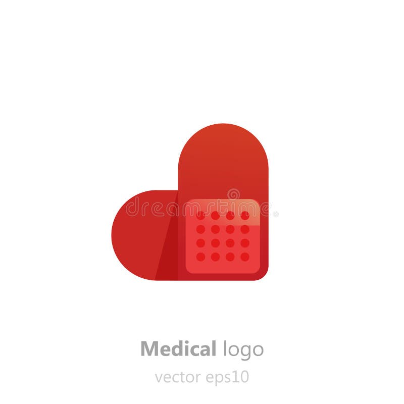 Logo medical concept. adeziv care se lipește sub formă de inimă. logotip pentru spital sau medic vector illustration