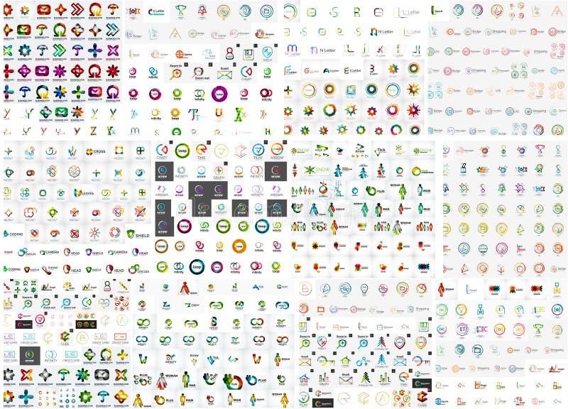 Logo mega collection, abstract geometric business icon set. Blue square logo vectors