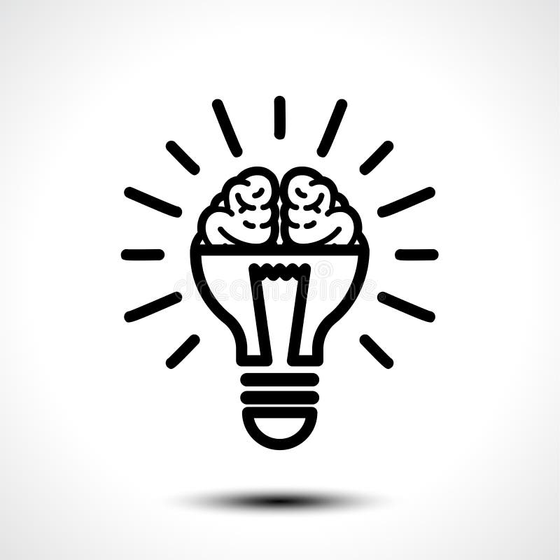 Logo mit einer Hälfte der Glühlampe und des Gehirns lokalisiert auf weißem Hintergrund Symbol der Kreativität, kreative Idee, Ver